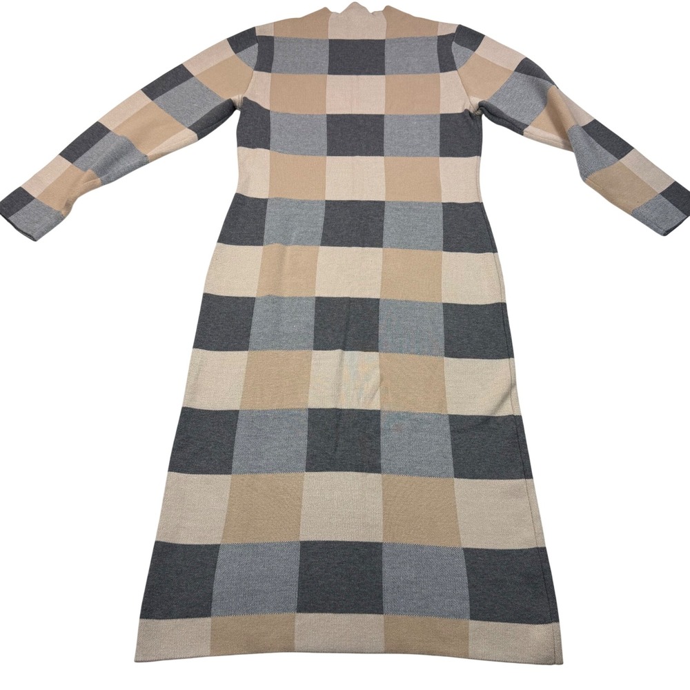 Nina Leonard Womens Large Colorblock Checkered Mock Neck Knit Sweater Dress